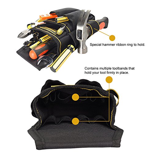 Baffect - Bolsa de herramientas de lona con cinturón de nailon ajustable, resistente y profesional, para electricistas, técnicos, color negro