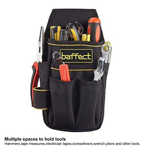 Baffect - Bolsa de herramientas de lona con cinturón de nailon ajustable, resistente y profesional, para electricistas, técnicos, color negro