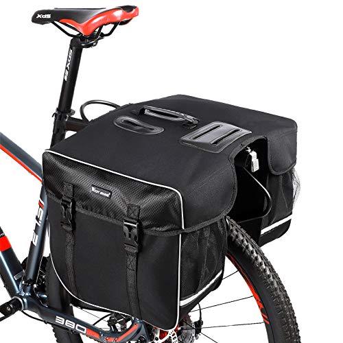 BAIGIO Alforjas para Portaequipajes de Bicicleta, Bolsas Alforjas Traseras Grande para Bicicletas MTB Bicicleta Carretera Bolsa de Ciclismo con Doble Bolsa Lateral para Asiento Trasero (Negro)