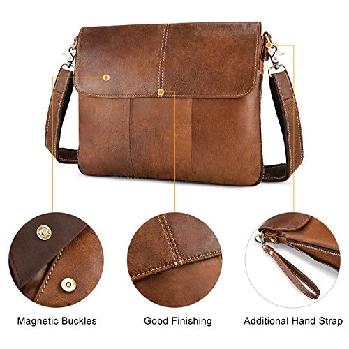 BAIGIO Bandolera Hombre Piel Vintage, Bolso de Hombro Cuero Bolso de Mensajero Crossbody Bag para Trabajos Negocios