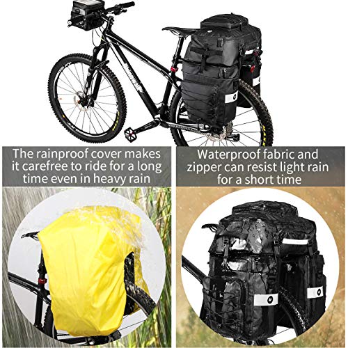 BAIGIO Bolsa de Bicicleta 3 en 1 de 75 l Impermeable para Bicicleta, Bolsa de Bicicleta Trasera para Ciclismo, Viajes con Cubierta para la Lluvia