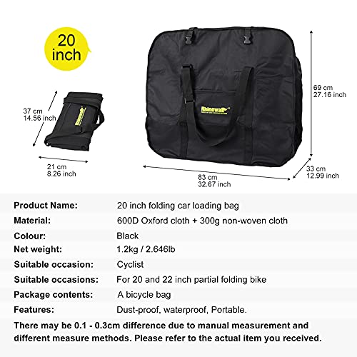 BAIGIO Bolsa Transporte Almacenamiento para Bicicleta 20" Bolsa Plegable Portabicicletas Fundas para Bicicletas Impermeable,Bolsa de Equipaje de Bicicleta de Montaña para Viaje (Negro)