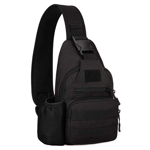 BAIGIO Mochila Cruzada para Hombro Bandolera Mochila de Pecho Estilo Militar Sling Mochila Frontal con USB Recargable Bolso Messenger para Usar al Aire Libre Camping Ciclismo (Negro)