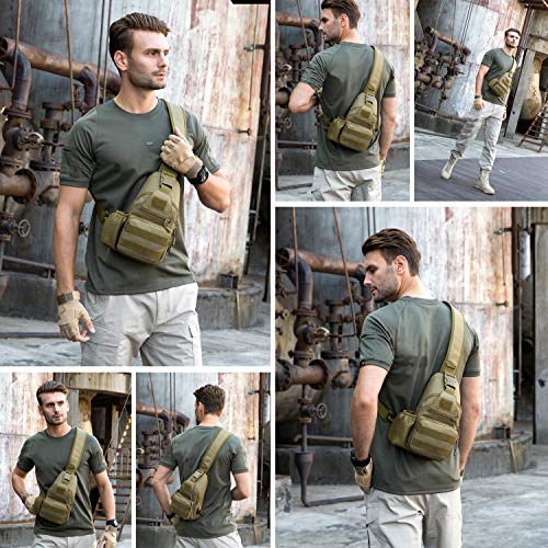 BAIGIO Mochila Cruzada para Hombro Bandolera Mochila de Pecho Estilo Militar Sling Mochila Frontal con USB Recargable Bolso Messenger para Usar al Aire Libre Camping Ciclismo (Marrón)