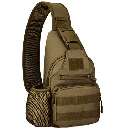 BAIGIO Mochila Cruzada para Hombro Bandolera Mochila de Pecho Estilo Militar Sling Mochila Frontal con USB Recargable Bolso Messenger para Usar al Aire Libre Camping Ciclismo (Marrón)