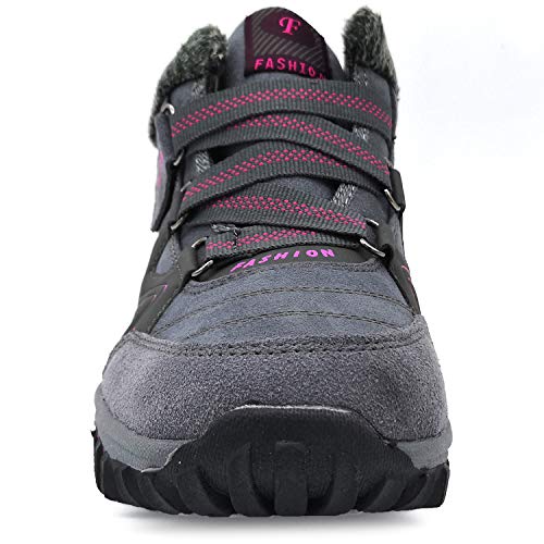 BaiMoJia Botas de Senderismo Nieve Mujer Cálidas Invierno Piel Forro Zapatillas de Senderismo Hombre Zapatos Trekking Gris Rosa 40 EU (Etiqueta 41)