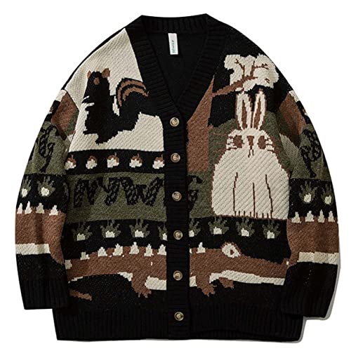 BAIXIAOCHI SuéTer Tipo CáRdigan Jacquard De Dibujos Animados para Hombre SuéTer De Punto Informal Suelto para Hombre