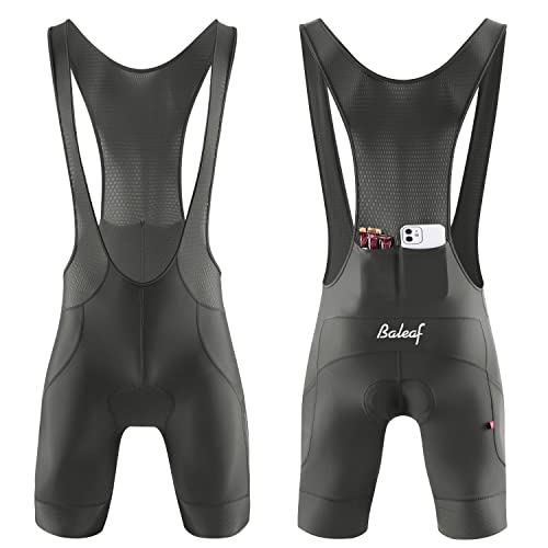 BALEAF Ciclismo Bib Shorts 4D Gel acolchado Bike Biking Bicicletas Bib Shorts Bolsillos Transpirable Performance Fit UPF50+, gris, X-Large