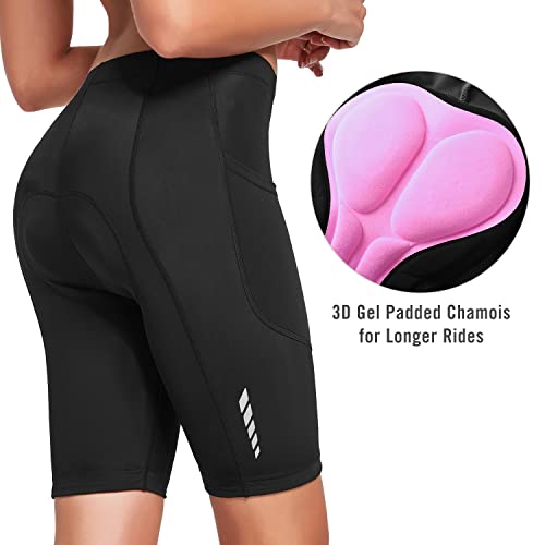 BALEAF - Pantalón corto de ciclismo para mujer, acolchado de gel 3D, cinturilla ancha, FPU 50+; para ciclismo, spinning, bicicleta de carretera
