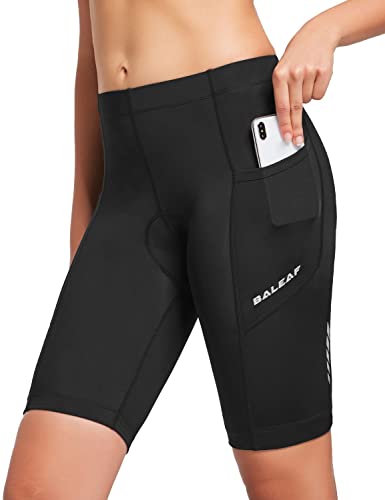 BALEAF - Pantalón corto de ciclismo para mujer, acolchado de gel 3D, cinturilla ancha, FPU 50+; para ciclismo, spinning, bicicleta de carretera