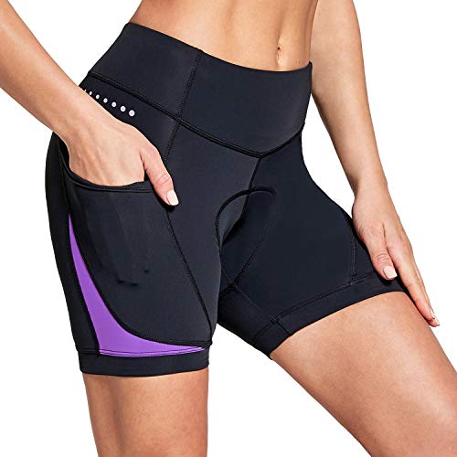 BALEAF Pantalones cortos de bicicleta para mujer de 5 pulgadas 4D acolchados bolsillos Ciclismo Bicicletas ropa interior Spin Gel acolchado UPF50+