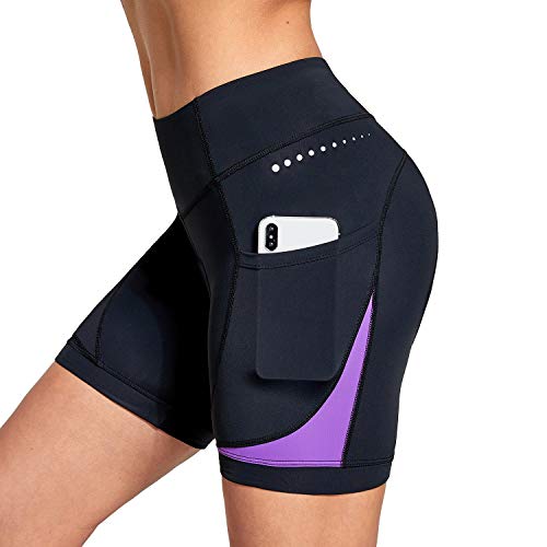 BALEAF Pantalones cortos de bicicleta para mujer de 5 pulgadas 4D acolchados bolsillos Ciclismo Bicicletas ropa interior Spin Gel acolchado UPF50+