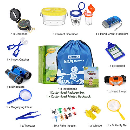 Bammax Set de Aventura Natural para Niños, Set de Exploración al Aire Libre, Binoculares para Niños, Juguetes Educativos para Niños de 3+ Años (26 PCS)