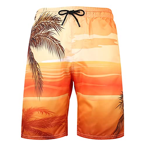 Bañador Natacion Hombre Flores Bandera Hombre Secado Rapido Traje de Baño Hombre Bañador Surf Corto Deportivo Piscina Natación Short Playa Surfero Hombre Cortos Surferos Talla Grande Casual Naranja XL