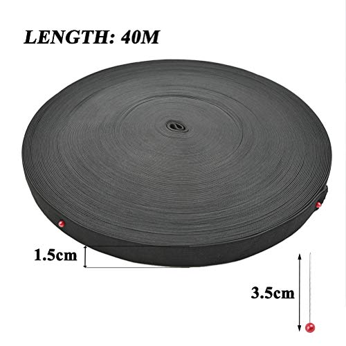 Banda Elástica 40M, Ancho 1.5CM, Cinta Elastica Costura,Rollo de Cinta de Poliéster, Elastico Negro,Cinta de Poliester,Banda Elastica Costura Multifunción para Bricolaje, Costura, Envoltura -Negro