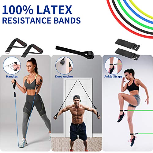 Bandas Elasticas Musculacion Hombres, Extensores de Pecho Gomas Elasticas para Fitness con Manijas,Ancla de Puerta,Correas de Tobillo, (11pcs)Bandas de Resistencia para Yoga,Fisioterapia,Estiramientos