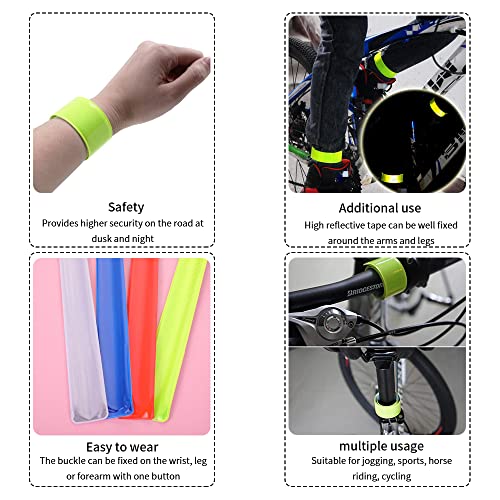 Bandas Reflectantes, 16 Piezas Fluorescencia Bicolor Brazalete Reflectante, Reflectante Bicicleta, Cinta Reflectante, Seguridad Reflectante Cinta para Corredores y Ciclistas