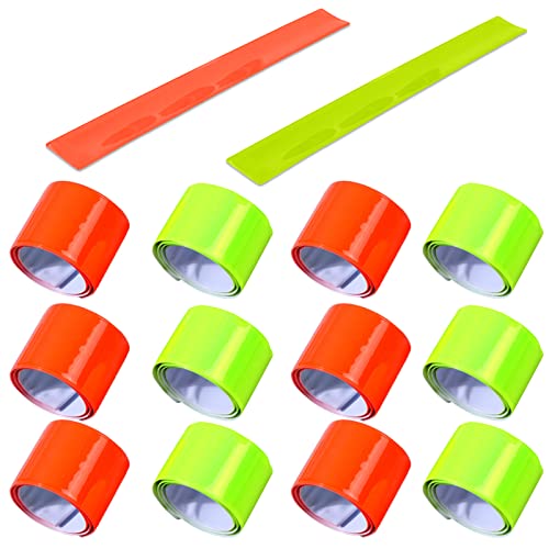 Bandas Reflectantes, 16 Piezas Fluorescencia Bicolor Brazalete Reflectante, Reflectante Bicicleta, Cinta Reflectante, Seguridad Reflectante Cinta para Corredores y Ciclistas