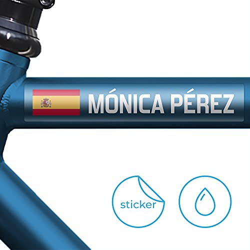 Banderas Adhesivas Transparentes con Nombre Personalizado para Bicicletas, Motos, Coches y patinetes eléctricos. 9 Etiquetas Adhesivas con Banderas Personalizadas. Pegatinas para vehículos