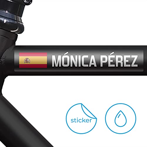 Banderas Adhesivas Transparentes con Nombre Personalizado para Bicicletas, Motos, Coches y patinetes eléctricos. 9 Etiquetas Adhesivas con Banderas Personalizadas. Pegatinas para vehículos