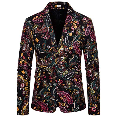 Baohooya Chaqueta de Trajes para Hombre - Trajes de Chaqueta Retro Impresión Casual Slim Fit Negocios Banquete Ceremonia Traje Al Estilo Occidental (XXXXL, Negro)
