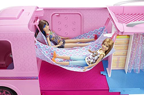 Barbie Autocaravana - Convertible - Con Piscina y Ruedas Giratorias - Muñecas no Incluidas - Espacio de Juego: 60 cm - Regalo para Niños de 3+ Años