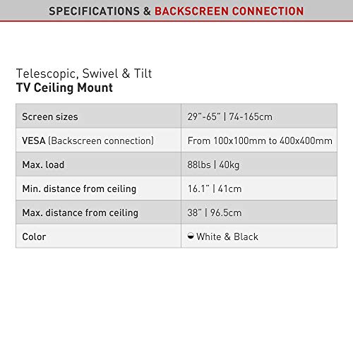 Barkan 3500 VESA - Soporte de Techo telescópico Giratorio e inclinable para TV de 29 a 65 Pulgadas (74 a 165 cm)