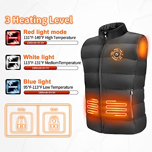 Barrjee Chaleco Calefactable Eléctrico USB para Hombres, Chaqueta Termica con 3 Temperatura Ajustable, Chaleco Calefactor Lavable para Camping Senderismo Esquí Moto (Batería No Incluida)