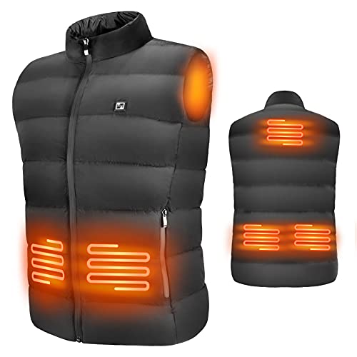 Barrjee Chaleco Calefactable Eléctrico USB para Hombres, Chaqueta Termica con 3 Temperatura Ajustable, Chaleco Calefactor Lavable para Camping Senderismo Esquí Moto (Batería No Incluida)