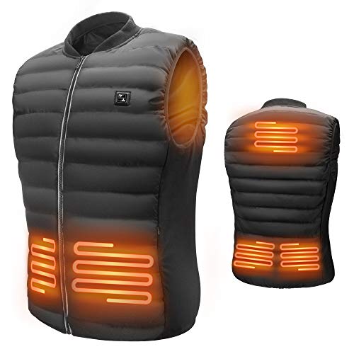 Barrjee Chaleco Térmico Electrico para Hombre, Chaleco Calefactable Eléctrico USB con Temperatura Ajustable, Chaqueta Invierno Lavable para Camping Senderismo Esquí Pesca(Batería No Incluida)