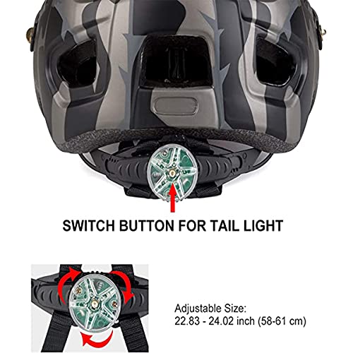 BAT FOX Casco de Bicicleta de montaña para Adultos Casco Ligero de Ciclismo MTB con dial de Ajuste Luz Trasera Casco de Bicicleta (Negro Titanio, Adulto (58-61 CM))