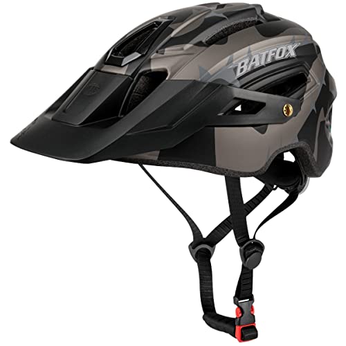 BAT FOX Casco de Bicicleta de montaña para Adultos Casco Ligero de Ciclismo MTB con dial de Ajuste Luz Trasera Casco de Bicicleta (Negro Titanio, Adulto (58-61 CM))