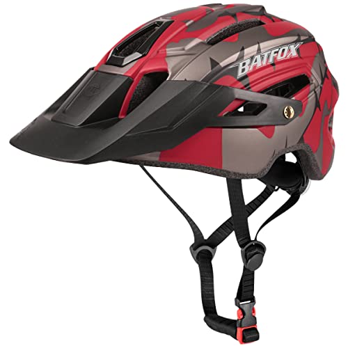 BAT FOX Casco de Bicicleta de montaña para Adultos Casco Ligero de Ciclismo MTB con dial de Ajuste Luz Trasera Casco de Bicicleta (Rojo Titanio, Adulto (58-61 CM))