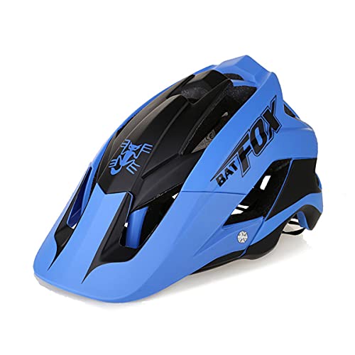 BAT FOX Casco de Ciclismo General para Hombres y Mujeres Adultos, Casco de Bicicleta de Montaña de Tamaño Ajustable de 56-62 cm con Visera Solar Desmontable (Azul Negro)