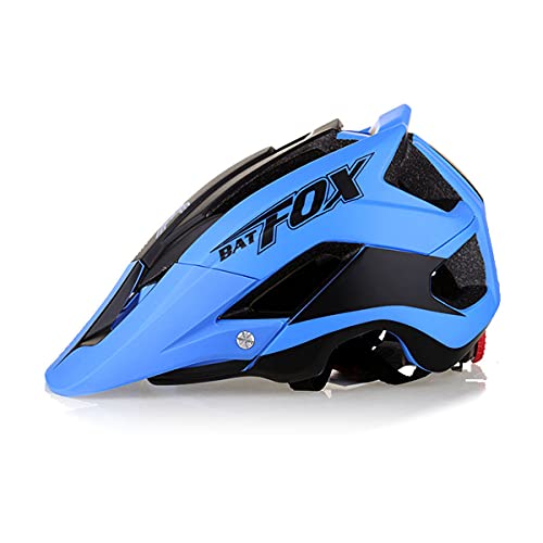 BAT FOX Casco de Ciclismo General para Hombres y Mujeres Adultos, Casco de Bicicleta de Montaña de Tamaño Ajustable de 56-62 cm con Visera Solar Desmontable (Azul Negro)