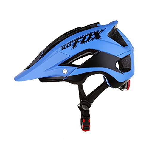 BAT FOX Casco de Ciclismo General para Hombres y Mujeres Adultos, Casco de Bicicleta de Montaña de Tamaño Ajustable de 56-62 cm con Visera Solar Desmontable (Azul Negro)