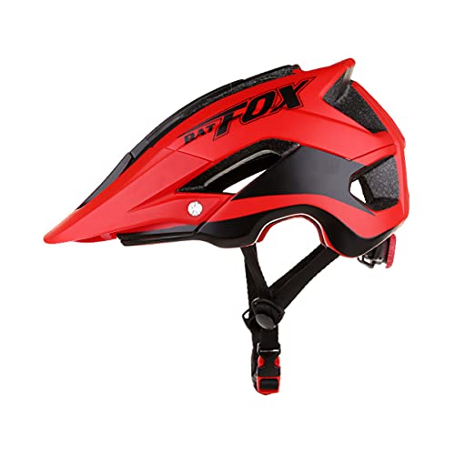 BAT FOX Casco de Ciclismo General para Hombres y Mujeres Adultos, Casco de Bicicleta de Montaña de Tamaño Ajustable de 56-62 cm con Visera Solar Desmontable (Rojo Negro)