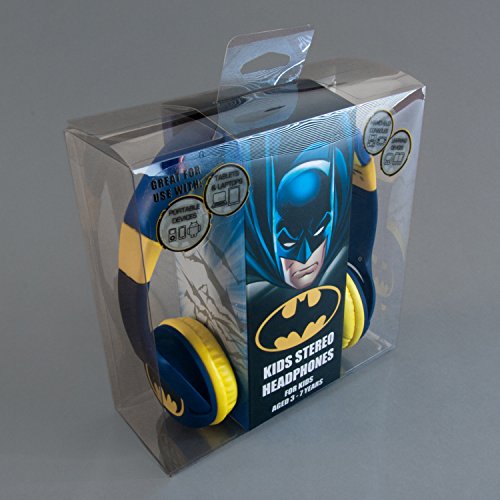 Batman DC0261 - Auriculares de Diadema Cerrados con función de Seguridad de limite de Volumen a 85 db para niños Entre 3 y 7 años, Compatible con Smartphones, Tablets y Dispositivos MP3, Color Azul