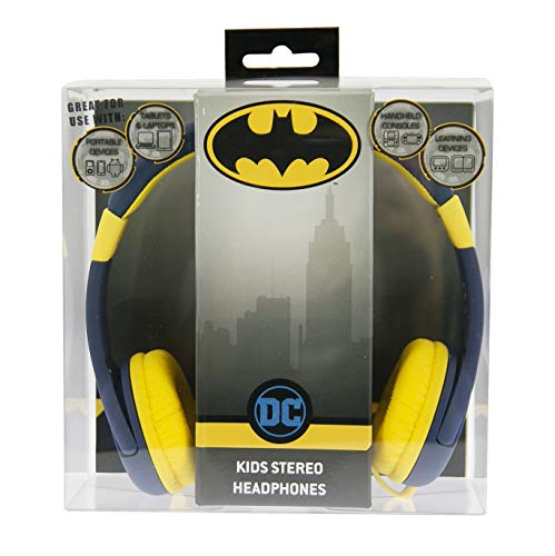 Batman DC0261 - Auriculares de Diadema Cerrados con función de Seguridad de limite de Volumen a 85 db para niños Entre 3 y 7 años, Compatible con Smartphones, Tablets y Dispositivos MP3, Color Azul