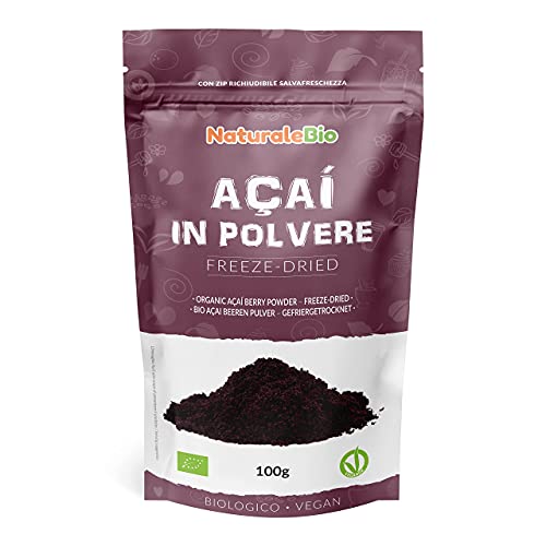 Bayas de Acai Orgánico en Polvo - Freeze-Dried - 100g. Pure Acaí Berry Powder Extracto crudo de la pulpa de la baya de açaí liofilizado. Bio cultivado en Brasil. Superalimento Ecológico.