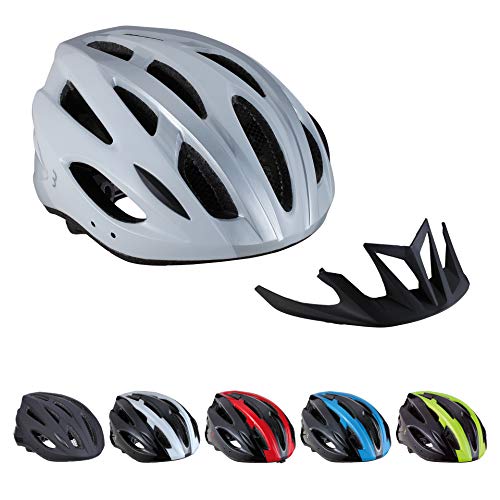 Bbb Cycling BBB Casco Condor | Hombres y Mujeres | Visera extraíble e Insectnet | MTB y Ciclismo de Carretera | BHE-35 Plata M (54-58 cm), Blanco/Plateado