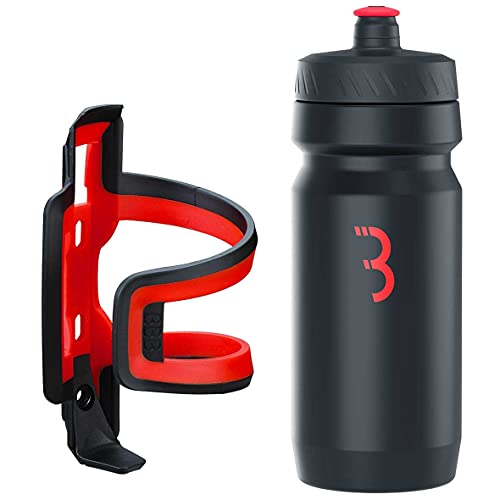 Bbb Cycling Botella de Agua 550 ml y combinación de Jaula para Bicicletas de Ajuste Universal, Combo DualAttack CompTank BBC-40C, Negro Rojo/Negro Rojo, 550 ml