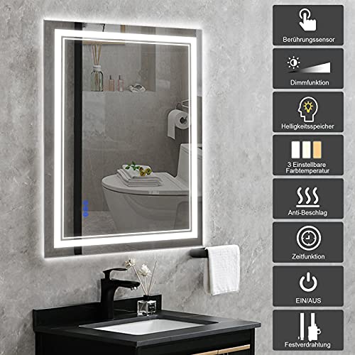 BBE 900 x 700 mm LED Espejo de baño con luz Regulable antivaho Montaje en Pared (Horizontal/Vertical) (36 x 28 Pulgadas)