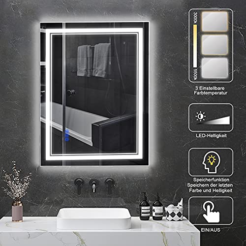 BBE 900 x 700 mm LED Espejo de baño con luz Regulable antivaho Montaje en Pared (Horizontal/Vertical) (36 x 28 Pulgadas)