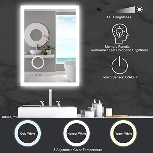 BBE 900 x 700 mm LED Espejo de baño con luz Regulable antivaho Montaje en Pared (Horizontal/Vertical) (36 x 28 Pulgadas)