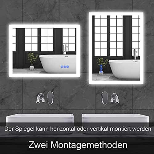 BBE Espejo de baño LED de 800 x 600 mm, con luz Regulable, antivaho, Montaje en Pared (Horizontal/Vertical) (32 x 24 Pulgadas)