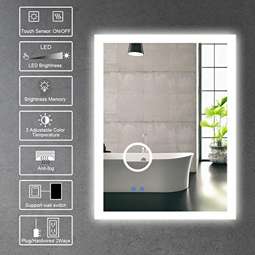 BBE Espejo de baño LED de 800 x 600 mm, con luz Regulable, antivaho, Montaje en Pared (Horizontal/Vertical) (32 x 24 Pulgadas)