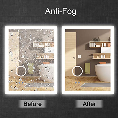 BBE Espejo de baño LED de 800 x 600 mm, con luz Regulable, antivaho, Montaje en Pared (Horizontal/Vertical) (32 x 24 Pulgadas)