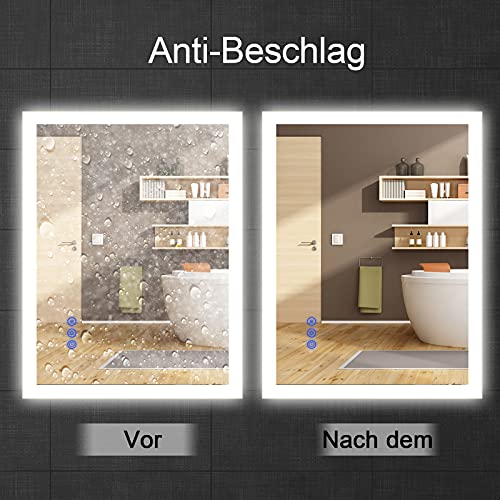 BBE Espejo de baño LED de 800 x 600 mm, con luz Regulable, antivaho, Montaje en Pared (Horizontal/Vertical) (32 x 24 Pulgadas)
