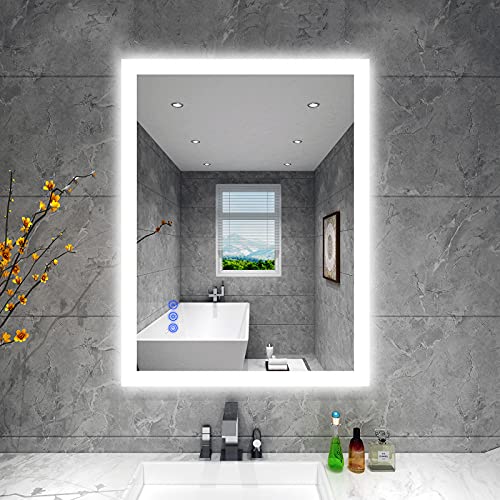 BBE Espejo de baño LED de 800 x 600 mm, con luz Regulable, antivaho, Montaje en Pared (Horizontal/Vertical) (32 x 24 Pulgadas)